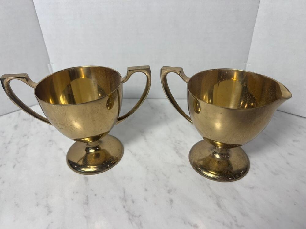 Vintage Dirilyte Bronze Alloy Creamer & Sugar Set – Golden Hue Hollowware